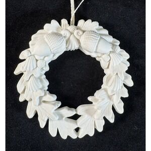 Margaret Furlong 1996 Oak Acorn Wreath Ornament Bisque Porcelain Vintage Rustic